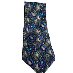 J. Garcia Jerry Garcia 100% Silk Purple Turquoise Smokey Gray Geometric Design T